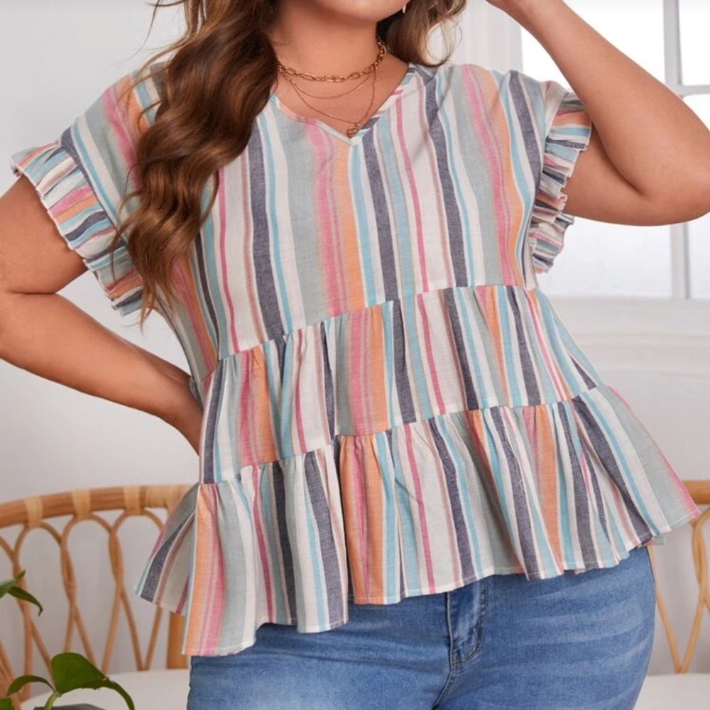 Multicolor Striped Ruffle Blouse